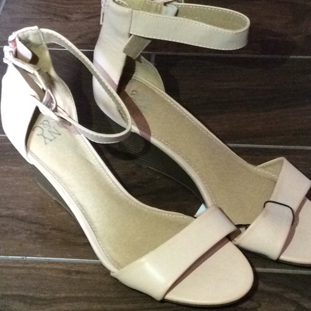 Peach pink and tan sandals